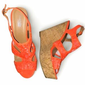 Neon Orange Cork Wedge